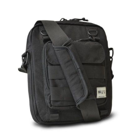 View of the Black Type S-4 Tablet Courier with shoulder strap in front by Skooba Design.
