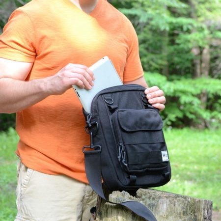 View of the Black Type S-4 Tablet Courier being used by Skooba Design.