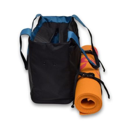 Side view of the HD110 Onyx HotDog Yoga Tote with a yoga mat.