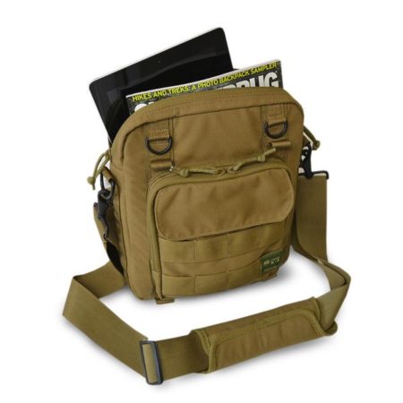Angled front view of the Khaki Type S-4 Tablet Courier by Skooba Design.