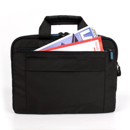 back view of the Satchel V.3, Mini bag with should strap showing by Skooba Design.