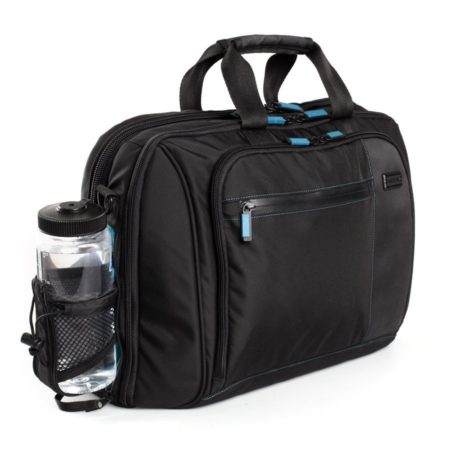 angled front closed view of the Satchel V.3, Standard bag with water bottle by Skooba Design,