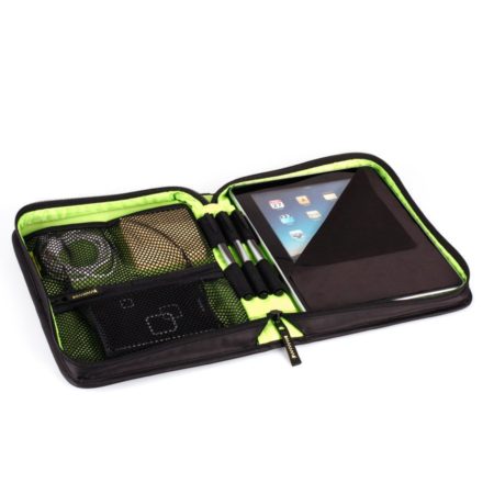 Open view of Skooba Designs Cable Stable DLX with a tablet inside.