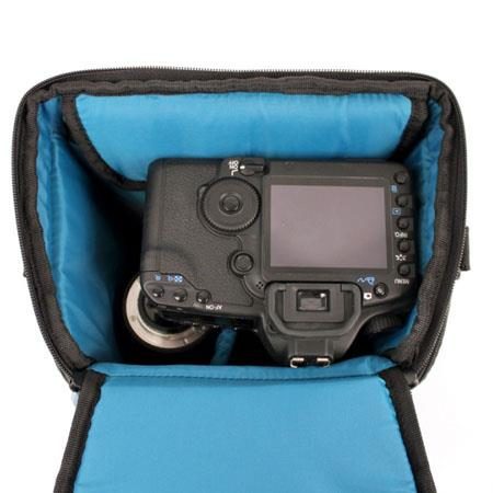 Open Top view of the V.3 Photo/Tablet Traveler by Skooba Design with a camera inside.
